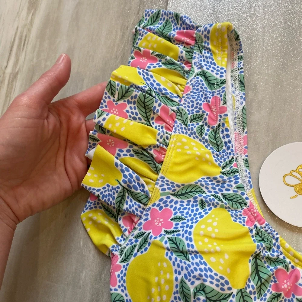 NWT Sugar Bee Colorful Lemon Floral Print Flutter 2-Piece Bikini, women’s S